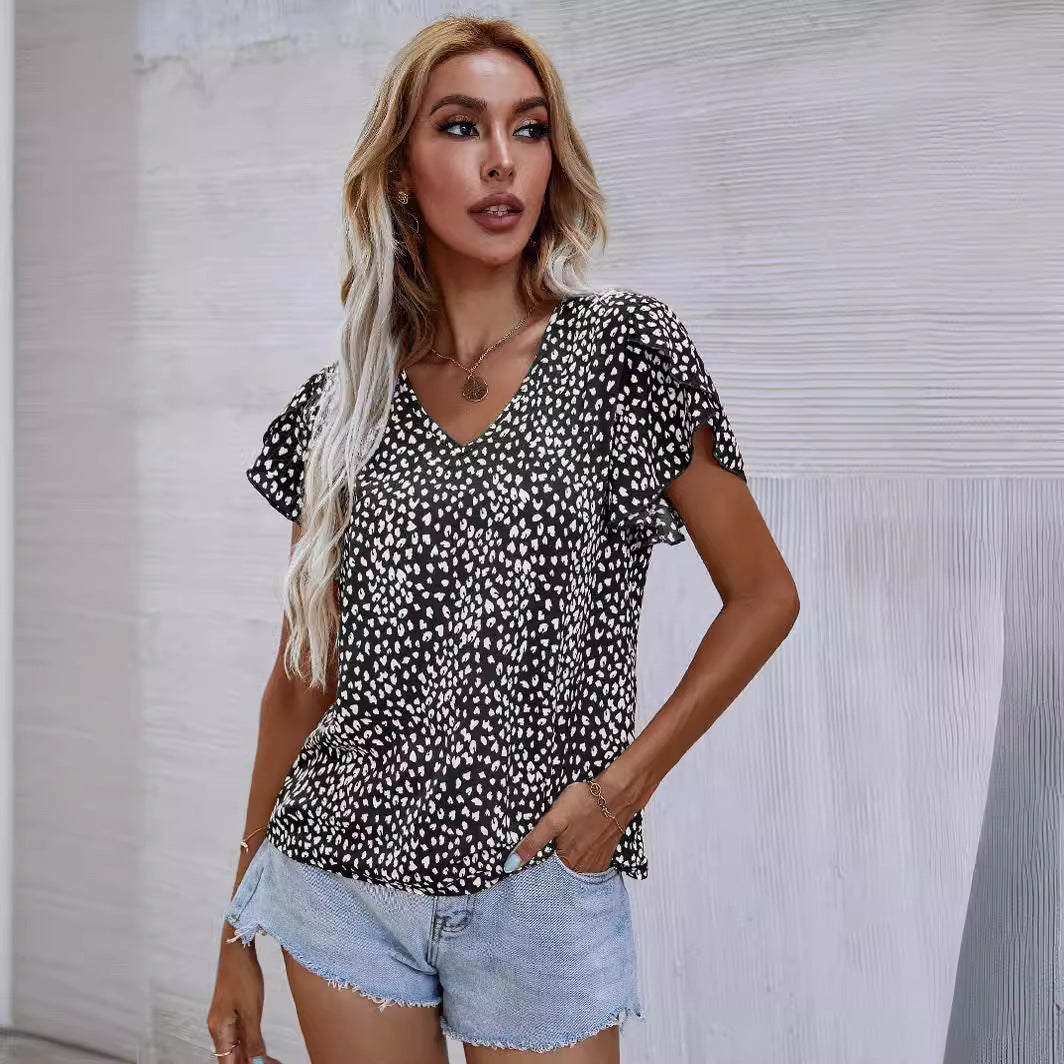 Dame V-udskæring bluse med leopardmønster Stilla