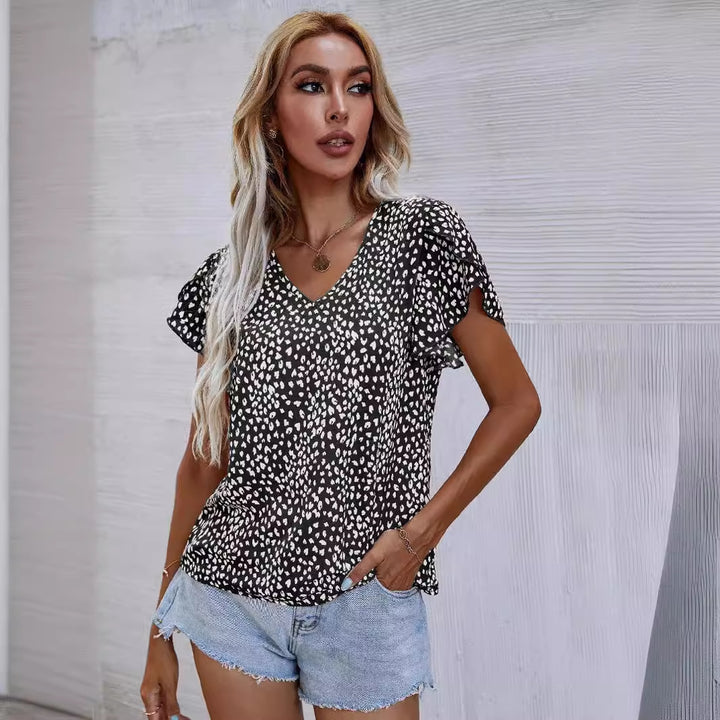 Dame V-udskæring bluse med leopardmønster Stilla