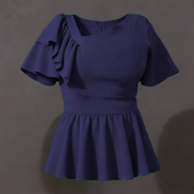 Dame Elegant skåret bluse med voluminøse flæsedetaljer Skovae