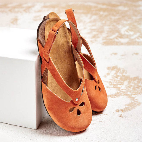 Dame nan lukkede Slingback-sandal med nubucklæder med ergonomisk kork-fodbed og dekorative huludskæringer Skovae