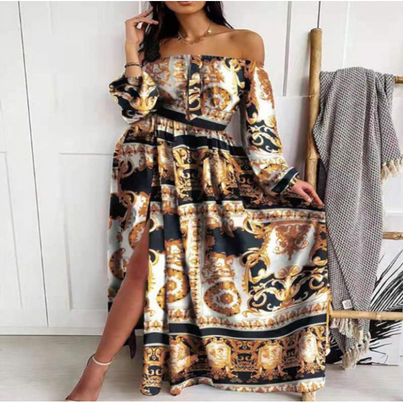 Dame Off-Shoulder Maxikjole med Slids Stilla