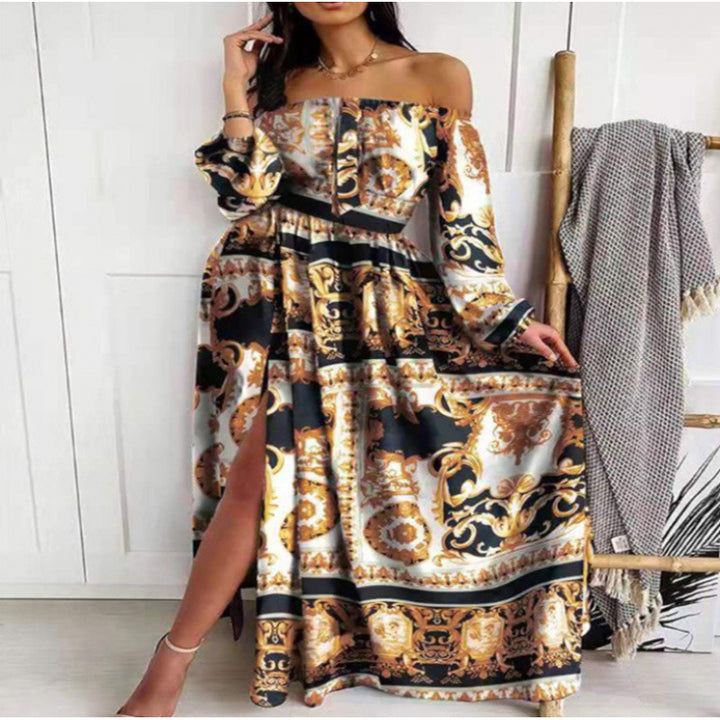 Dame Off-Shoulder Maxikjole med Slids Stilla