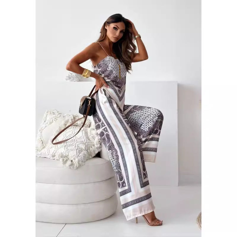 Dame elegant jumpsuit med raffineret print og brede ben Stilla