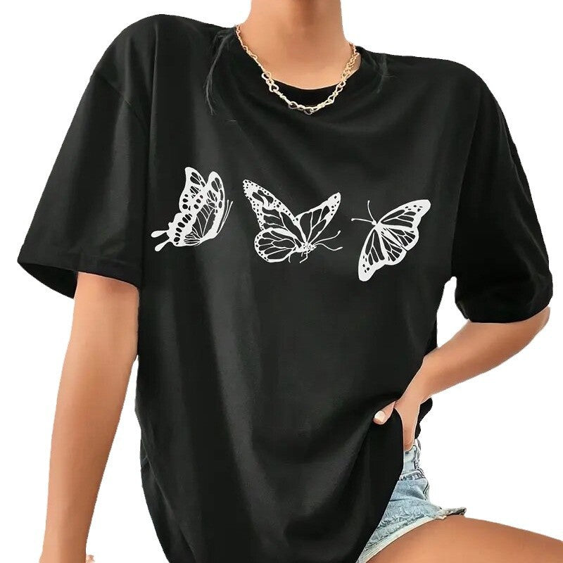 Dame T-shirt med stilfuldt sommerfugleprint Stilla