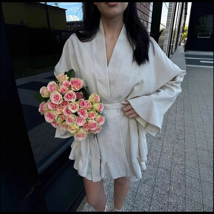 Dame Kimono-Rockjakke med afslappet flæsedesign Stilla
