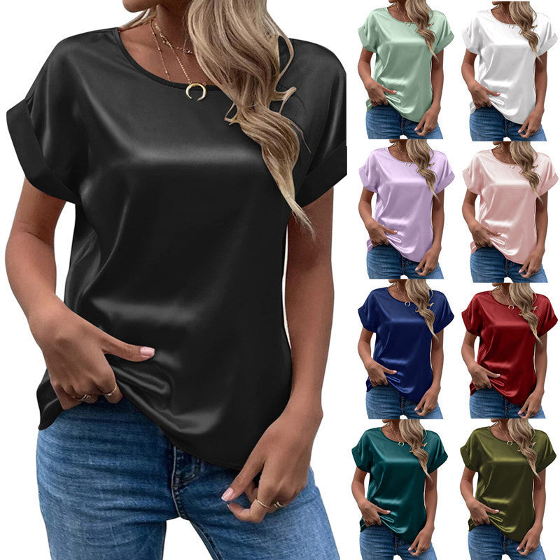 Damer elegant satinbluse med afslappet pasform Stilla