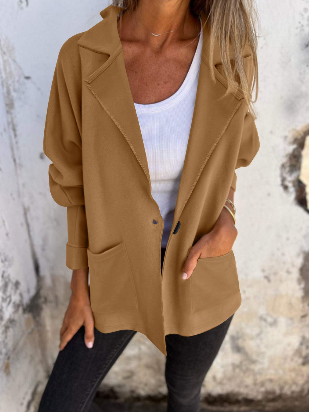 Dame fashionable oversized blazer jakke med praktiske lommer Stilla