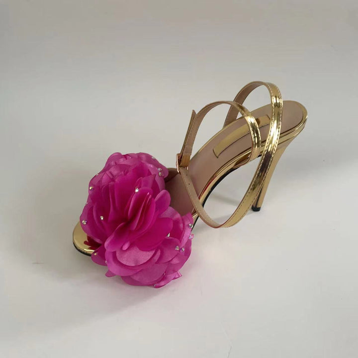 Dame blomsterdekorerede højhælede sandaler med remdetalje Stilla