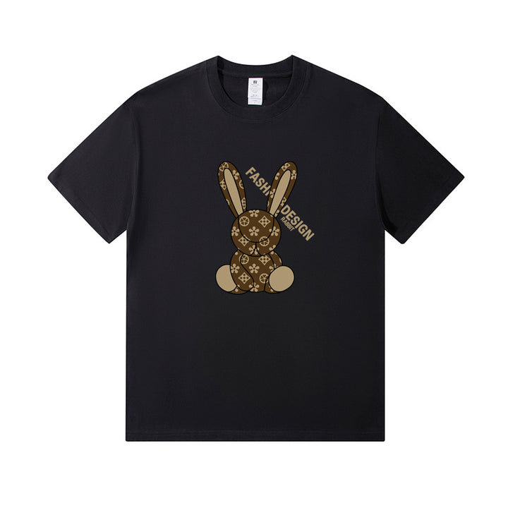 Dame T-Shirt med kreativt kaninmotiv og moderne skrift Stilla