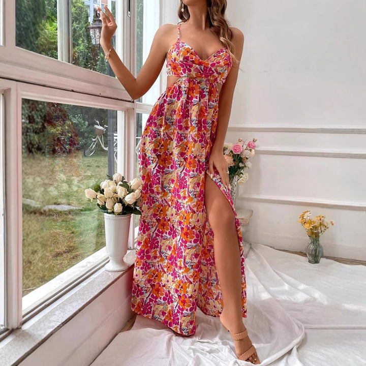 Dame Maksi-kjole med blomsterdesign og sidelæg Stilla