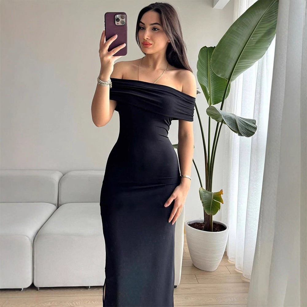 Dame Off-Shoulder Maxikjole med raffinerede volangdetaljer Skovae