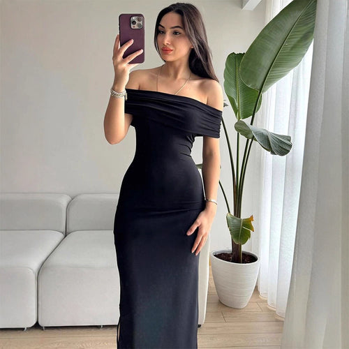 Dame Off-Shoulder Maxikjole med raffinerede volangdetaljer Skovae