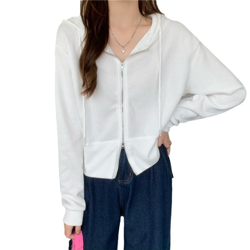 Dame Zip-Up Hættetrøje Crop Sweatshirt med Kængurulommer Stilla