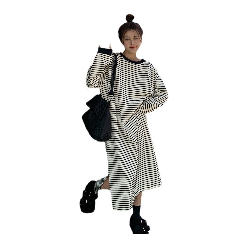 Dame Casual Oversized Stribet Midi Kjole Stilla