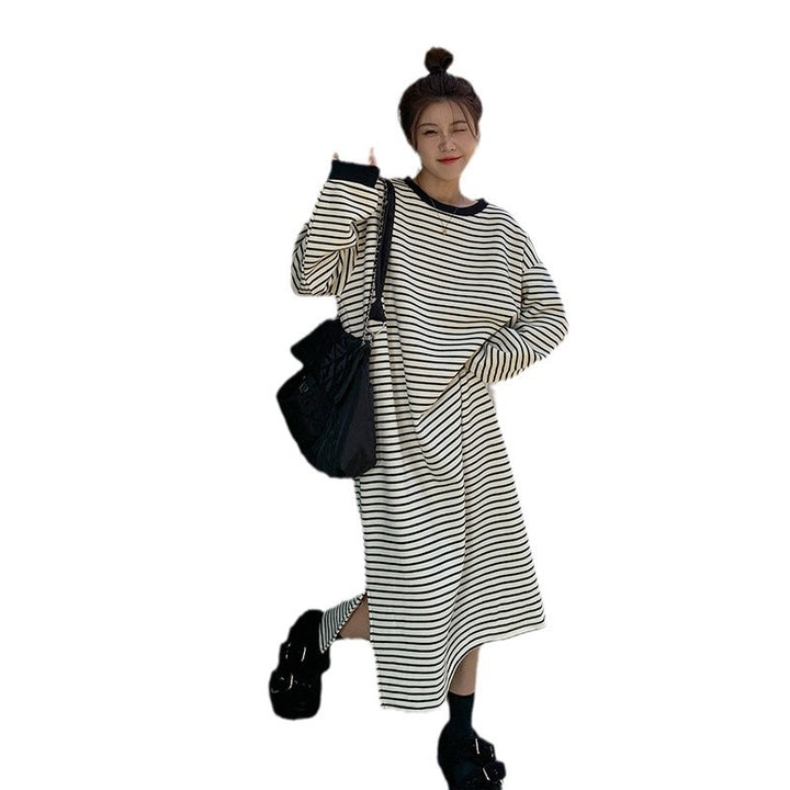 Dame Casual Oversized Stribet Midi Kjole Stilla