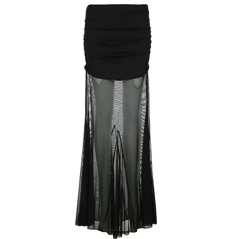 Dame Maxi-nederdel med transparent chiffon og rynket talje Skovae