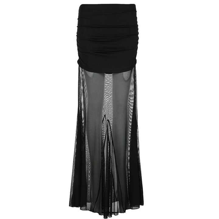 Dame Maxi-nederdel med transparent chiffon og rynket talje Skovae