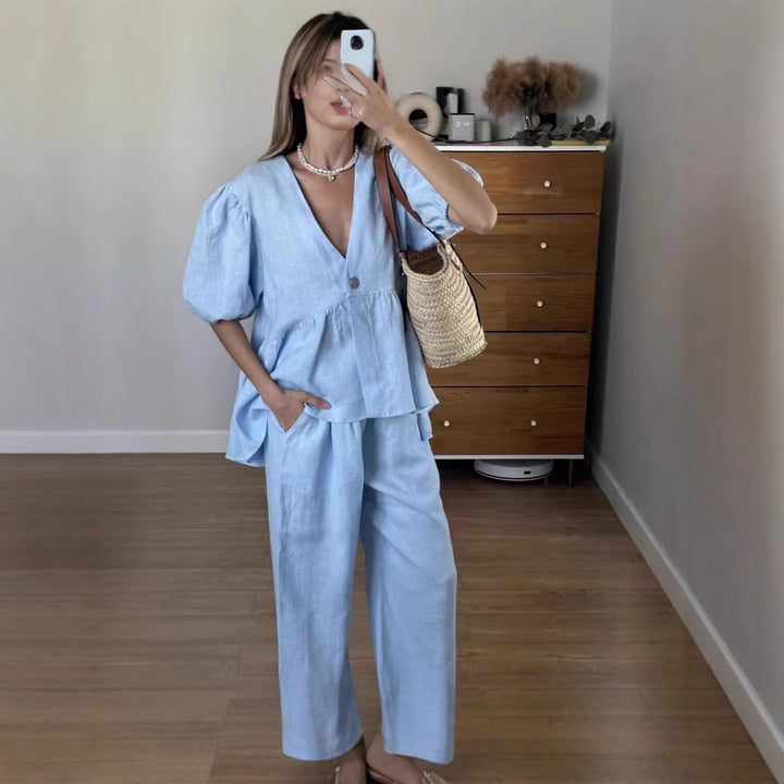Dame afslappet linned outfit Stilla