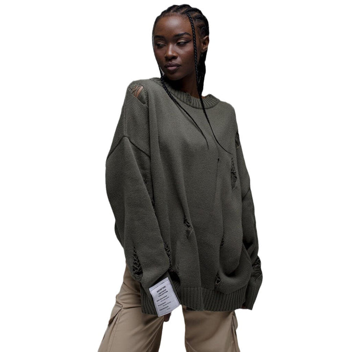Kvinders chunky strik oversized sweater med slidte detaljer Stilla