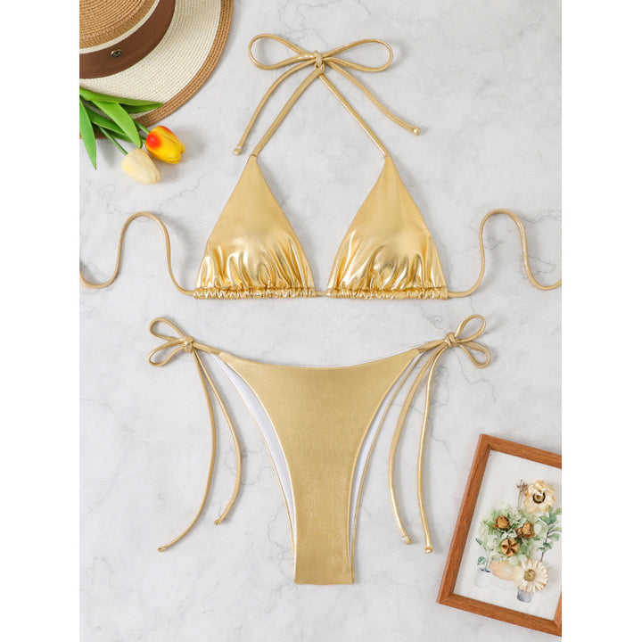 Dame Triangel-Bikini med glitrende tråde og sexy snøringer Stilla