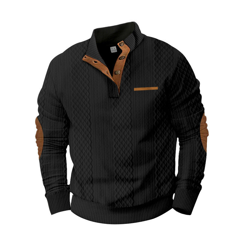 Herrer elegant strikpullover med moderne ståkrave og dekorative knapper Stilla