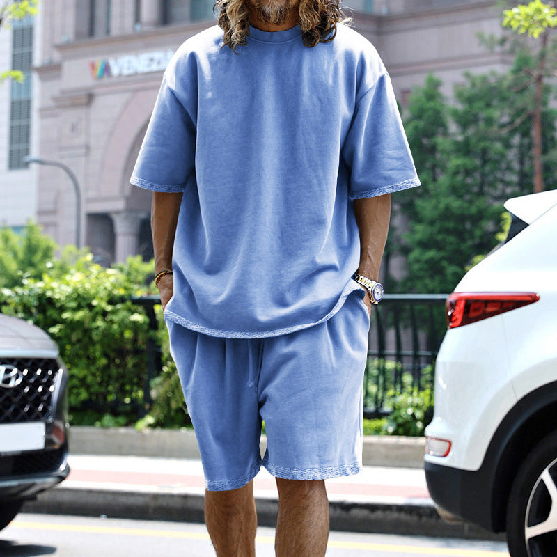 Herren nan oversized loungewear-sæt med boxy-shirt snorebund-bukser og blødt bomuldsblanding skovae