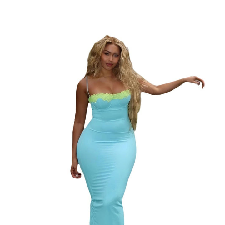Dame Bodycon Maxikjole med fine spidsdetaljer Stilla