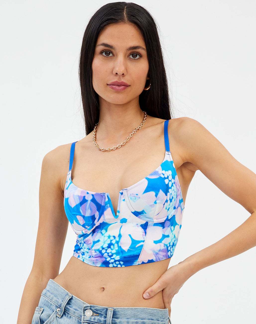 Dame Crop-BH med blomsterprint og V-udskæring Skovae