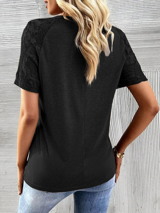 Dame T-shirt med spidsærmer og knapdetalje Stilla