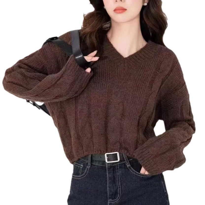 Femme Kabelstrik V-Hals Pullover Stilla