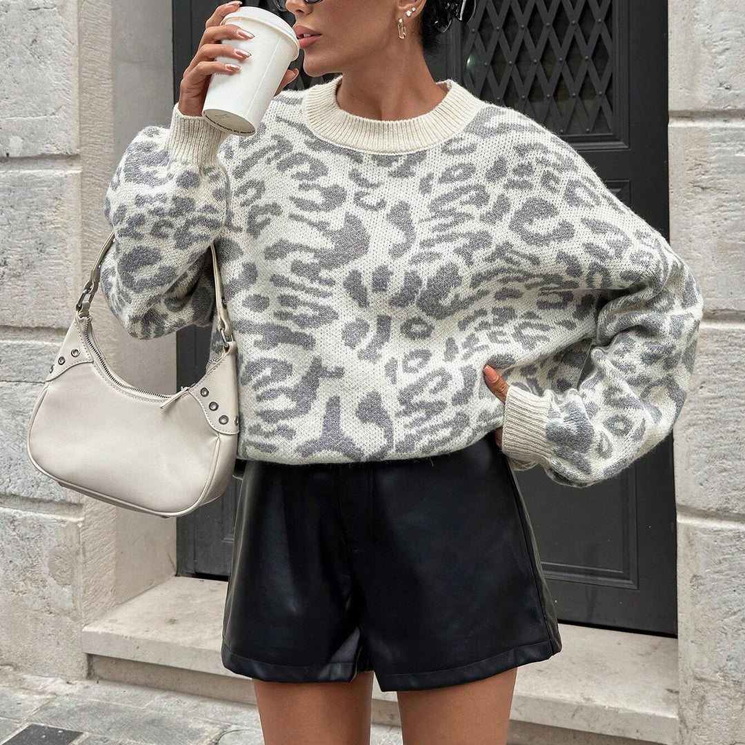 Kvindernes chunky striktrøje med leopardmønster Stilla