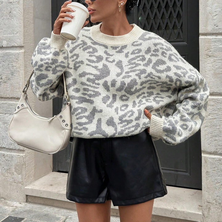Kvindernes chunky striktrøje med leopardmønster Stilla