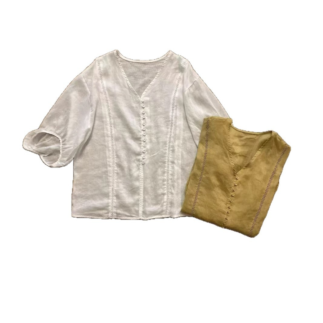 Femme Afslappet Fit Knap-Down Linen Bluse Stilla