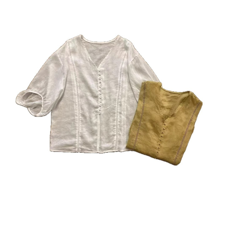 Femme Afslappet Fit Knap-Down Linen Bluse Stilla