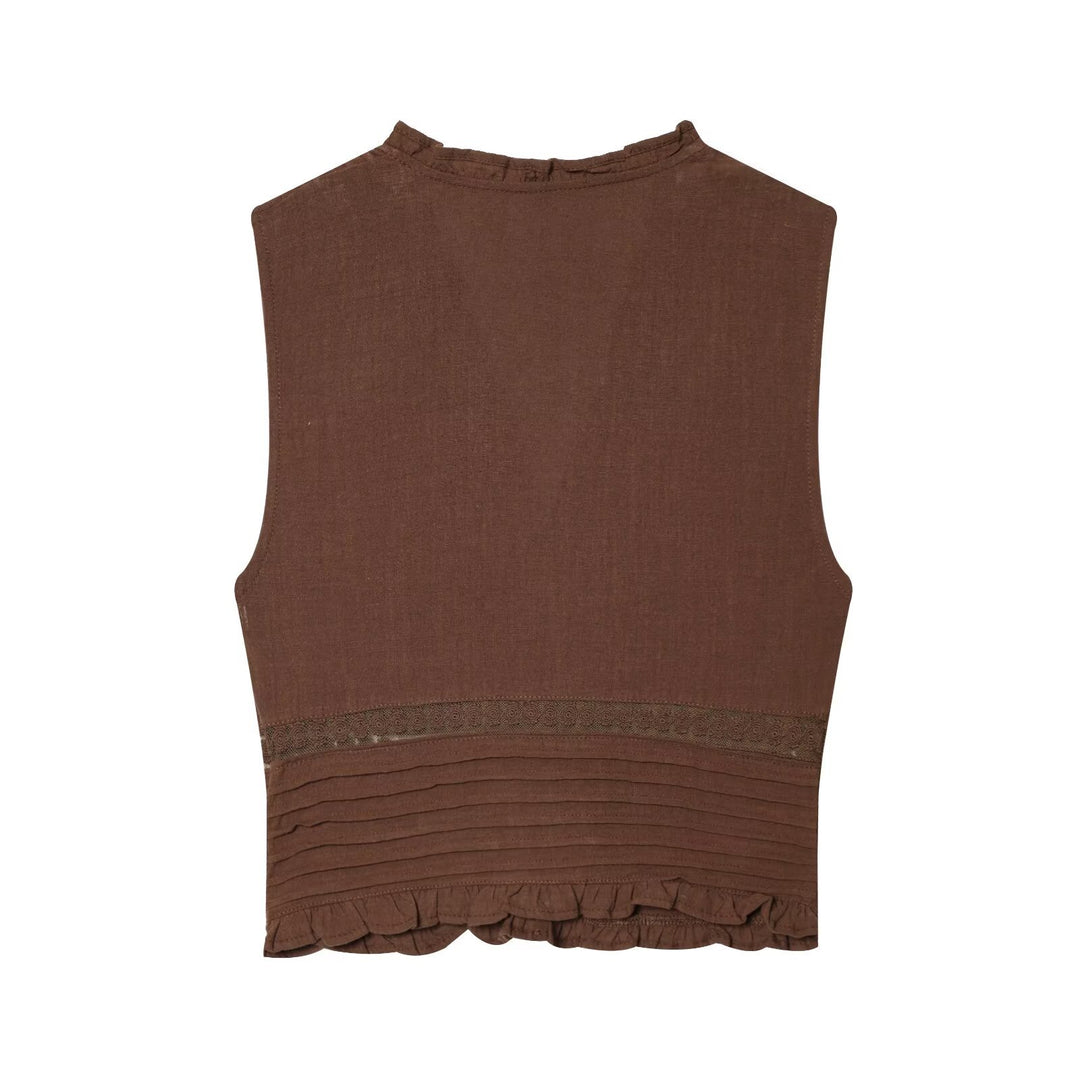 Dame Blusenshirt med fin drapering og dekorative knapdetaljer Skovae