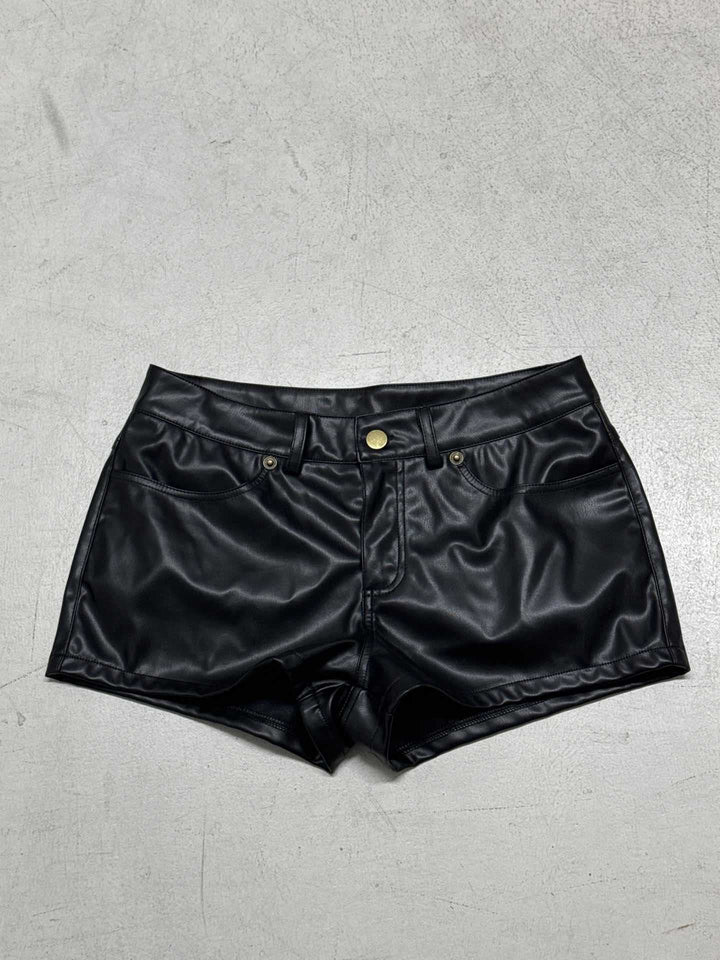 Dame Kunstlæder Shorts med høj talje og dekorative lommer Skovae