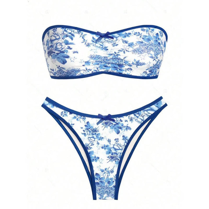Dame bikini-sæt med elegant blomsterapplikation og bandeau top Stilla