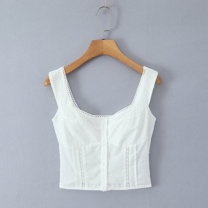 Dame Cropped Top med elegante knapper og tidløs spidselastik Stilla