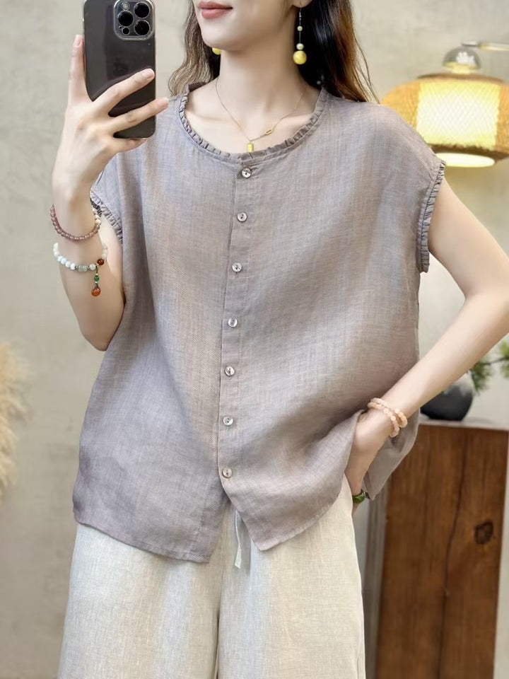 Dame Relaxed Fit Button-Up Korte ærmer Bluse Stilla