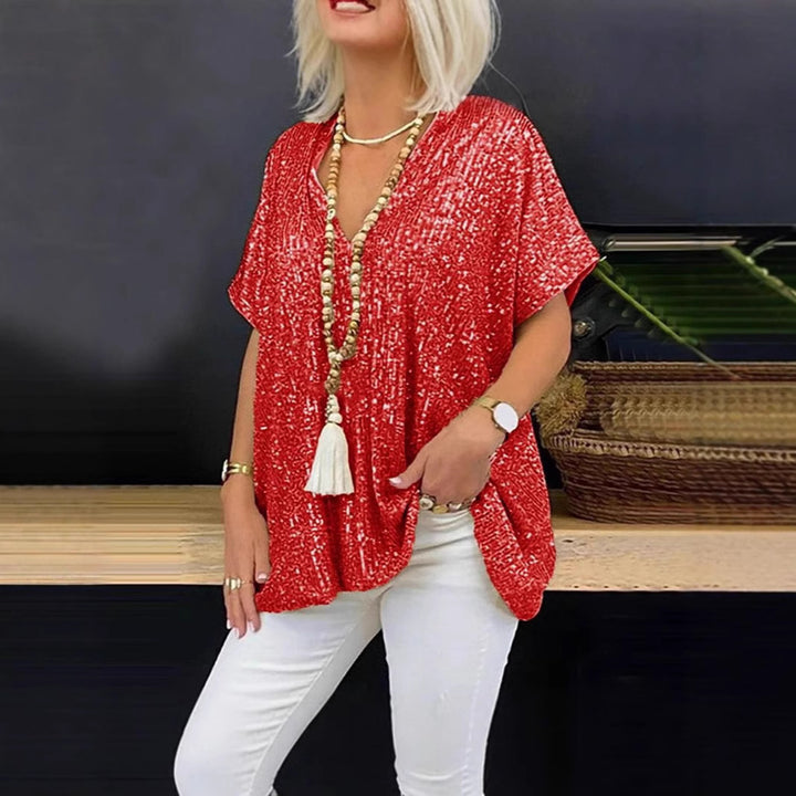 Dame Glitrende Tunika T-shirt med V-hals Stilla