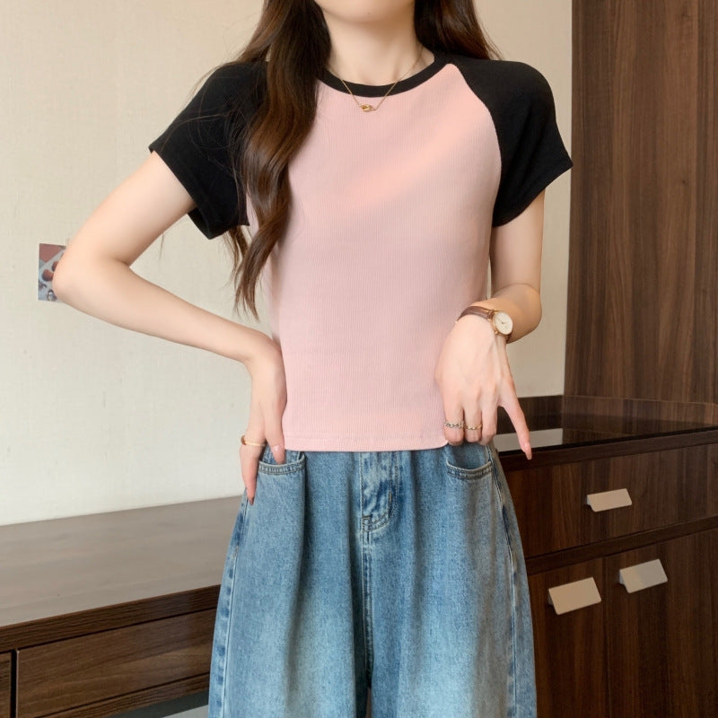 Femme Kontrastpanel Korte T-Shirt Stilla