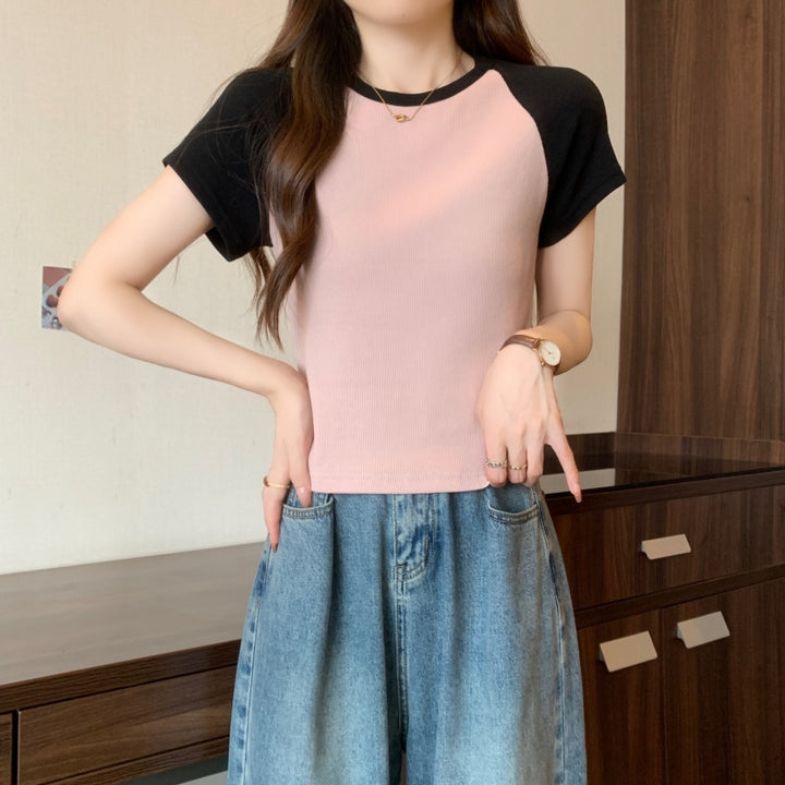 Femme Kontrastpanel Korte T-Shirt Stilla