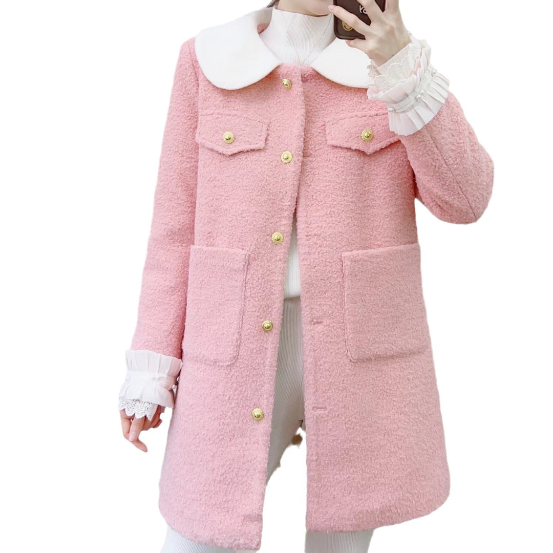 Dame elegant Boucle-jakke med smart krave og dekorative knapdetaljer Stilla
