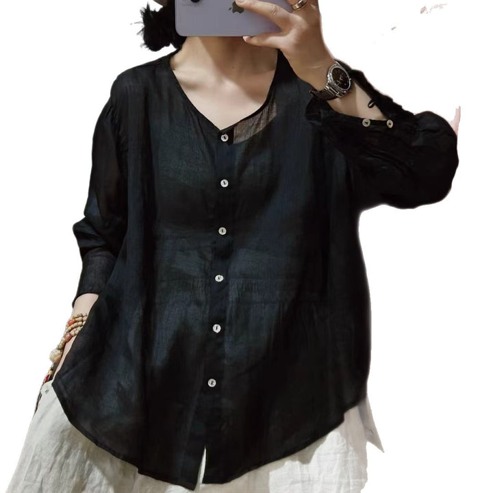 Dame Relaxed Fit Button-Up Bluse med foldede ærmer Stilla