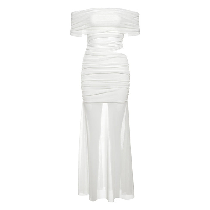 Dame Off-Shoulder Maxi-Kjole med fine flæsedetaljer og figurskabende snit Stilla