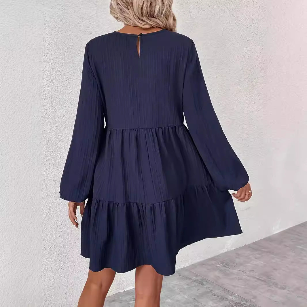 Dame trendy midi-kjole med plissering og flydende snit Stilla