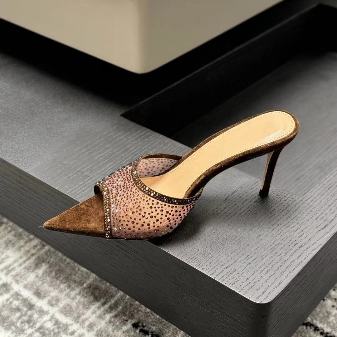 Dame Højhælede med Strass-applikationer Slide Sandaler Stilla