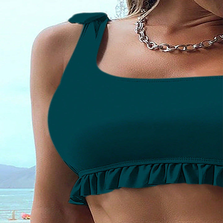 Dame Bikini-sæt med asymmetrisk top og legende flæsekanter Skovae
