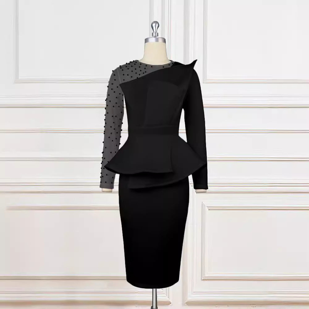Dame Etuikjole med transparente puffærmer og dekorativt peplum Skovae