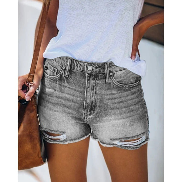 Dame Ripped Denim-Shorts med høj talje og afslappet pasform Stilla